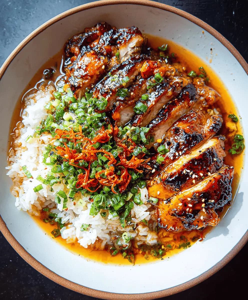 Caramelized Soy Chicken in Garlic Ginger Broth with Rice