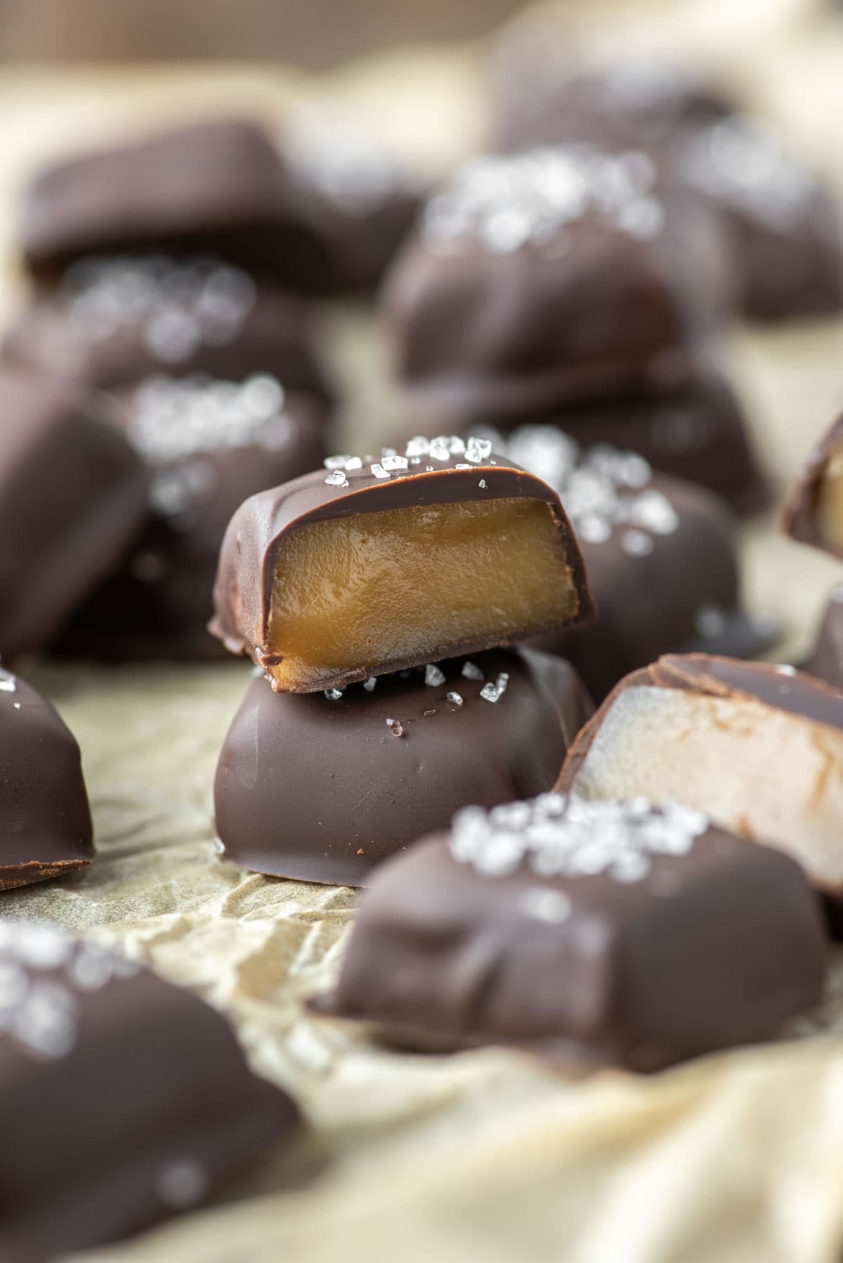 Salted Chocolate Covered Bourbon Caramels