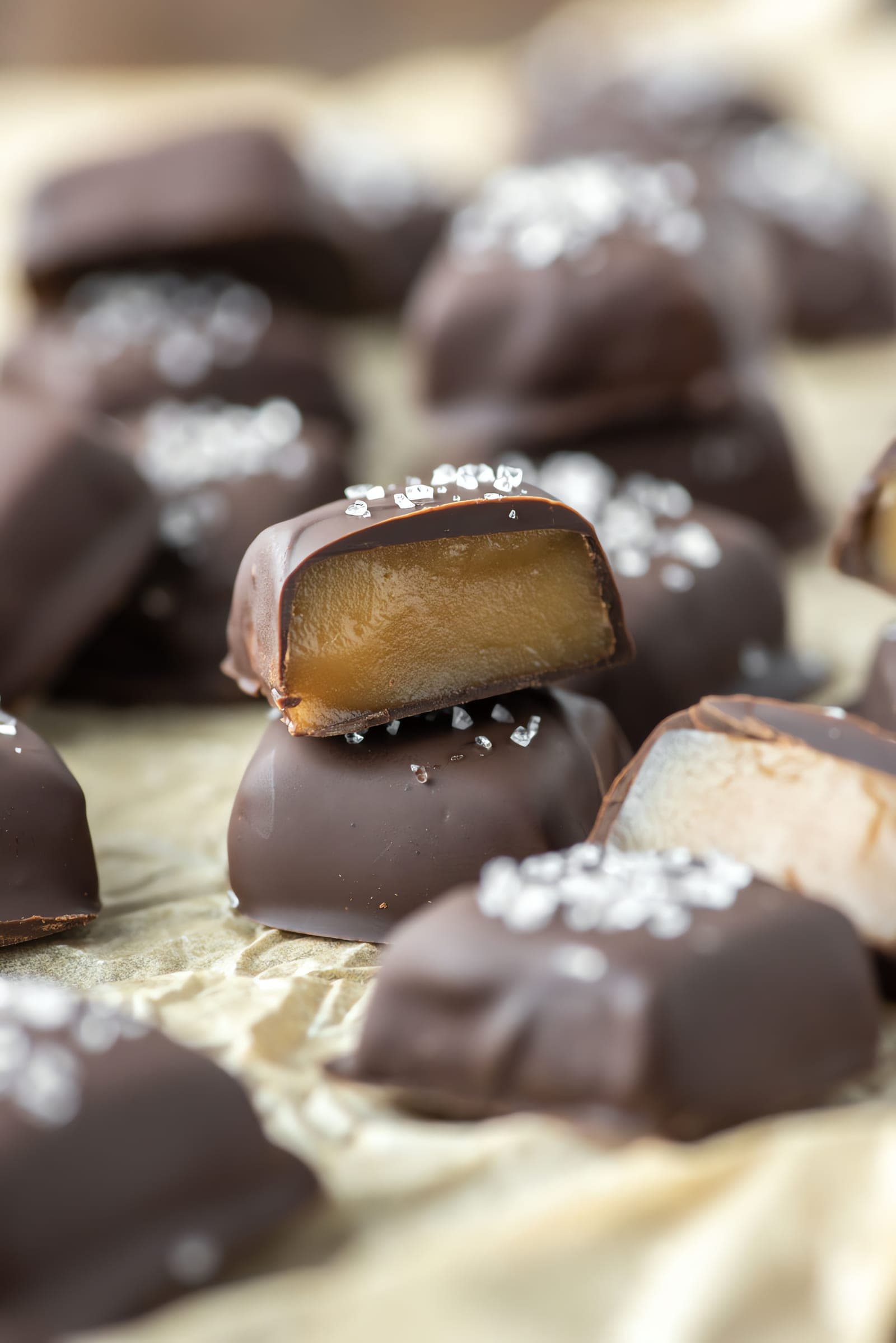 Salted Chocolate Covered Bourbon Caramels